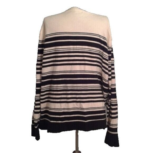 Merona Size 4 4X Womens Cardigan Sweater Striped Black White Cotton Blend - Picture 4 of 8